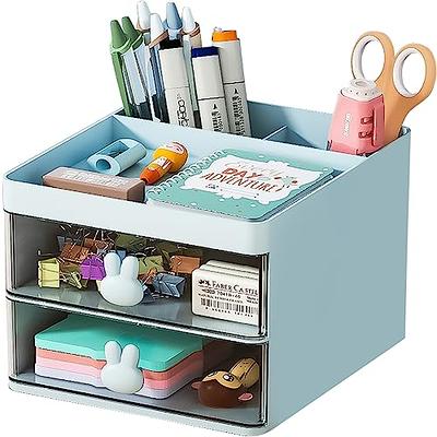 MAYGIBYE Desk Organizer Office Accessories, Pen Holder for Desk Clear  Plastic Desktop Organizer w/ 2 Drawers and 4 Compartments Cute Room Decor  Stuff Vanity Organizer Desk Storage Bins White - Yahoo Shopping