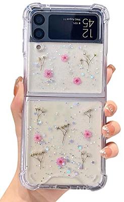 Luxury Clear Glitter Bling Real Dried Flower Phone Case For iPhone
