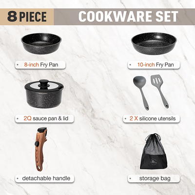 MF Studio 15 Pieces Cookware Set Granite Nonstick Pots and Pans Dishwasher Safe Black