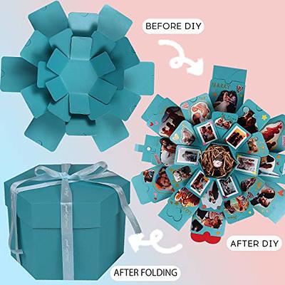 RECUTMS Explosion Box DIY Scrapbooking Set Handmade Photo Album,Gift Box  with 6 Faces Wedding Memory Book (Blue-6 Sides)