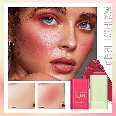 Blush Stick 2-in-1 Cheek and Lip Tint Soft Cream On-the-Go Blush Stick  Blendable for Cheek Makeup，Blush Stick for Cheeks and Lips (Hot Red)