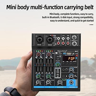 Portable Mini Mixer 4 Channel Audio DJ Console with Sound Card USB 48V  Phantom Power for PC Recording Singing Webcast Party Depusheng M4 Black 