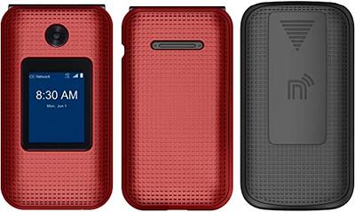 Case for Consumer Cellular Link II, Nakedcellphone [Grid Texture] Slim Hard Shell Protector Cover for Link 2 Flip Phone (Z2335CC) - Red