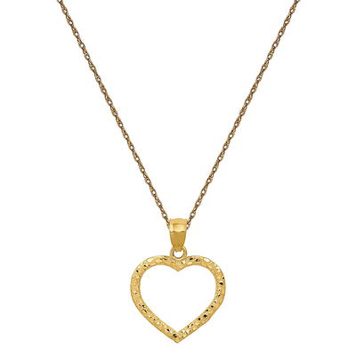 Real 10K Yellow Gold Nugget Heart Charm Pendant With 2.5mm Rope Chain  Necklace Set - Walmart.com