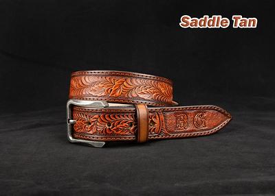 Jadive Western Leather Buckle Belts Cowboy Longhorn Bull Pattern Buckle  Belt Floral Engraved Buckle Belt for Men