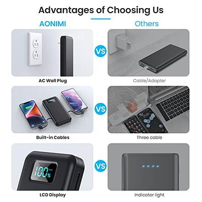 Portable Charger 10800mAh for iPhone,Small & Ultra-Compact 15W PD Fast  Charging Power Bank ,LCD Display Battery Pack with Built-in-Cable  Compatible