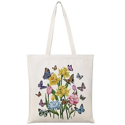  Kazova Aesthetic Daisy Cotton Canvas Tote Bag Floral