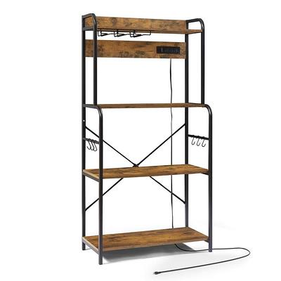 Tribesigns Rustic Brown Industrial Metal Bakers Rack with Power