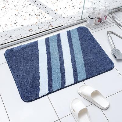 Gorilla Grip Memory Foam Bath Rug, Thick Soft Striped Bathroom Mat, Navy  Blue
