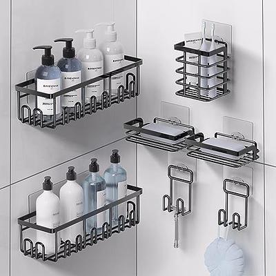 Plastic Bathroom Storage Rack,No Drilling Bathroom Shelf With Adhesive,Wall  Mounted Bathroom Shower Storage Organizer Rack