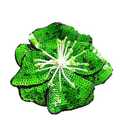 Sequin Beaded Applique Green Flower Floral