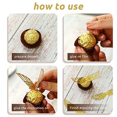 50Pcs Golden Wings Chocolate Decor Wizard Party Chocolate Decoration  Hollowed Wings Wafer Cupcake Toppers with Glue Point for Them Party Decor