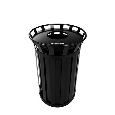 38 gal. Black Steel Slatted Commercial Outdoor Trash Can Receptacle with  Liner