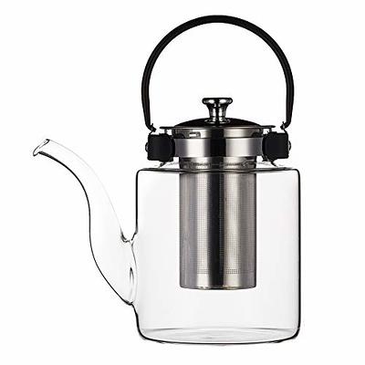 Mini Size Glass Teapot Tea Kettle-with Stainless Steel Removable Infuser  for Blooming Tea & Loose Leaf Tea, Microwave & Stovetop Safe, 950ML/32oz