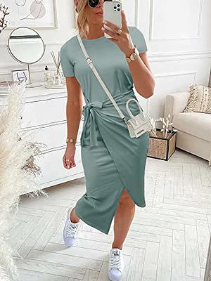 NOLLSOM Women Casual Sleeveless Striped Tank Midi Dresses Halter Neck  Ruched Bodycon Dresses Tie Waist T Shirt Summer Dress(Tie Grey  Green,Medium) - Yahoo Shopping