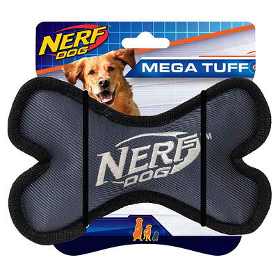 Nerf Tuff Rubber Nylon Plush Bone Ploy Filled Dog Toy - Green/blue