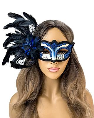 Elegant Mardi Gras Masquerade Mask for Women Halloween Costume Feather  Party Masks Feathers Venetian Mardi Gras Burlesque Mask Black