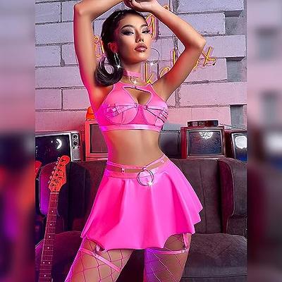 Pink Metallic Skirt Set Shiny Two Piece Rave Outfit Sleeveless