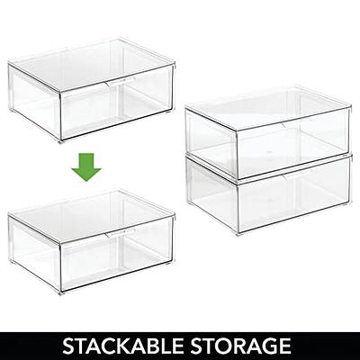 Vtopmart 4 Pack Clear Stackable Storage Organizer Bins with Bamboo Lids,  Large Plastic Containers with Handle for Pantry, Bathroom, Closet, Shelf