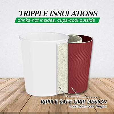 Disposable Coffee Cups w/ Dark Red Double Wall Insulated Ripple