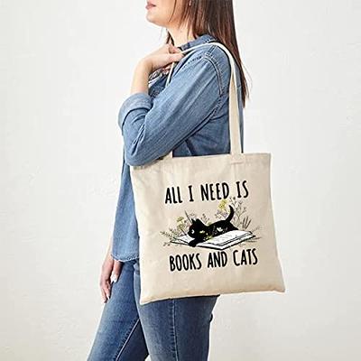 Canvas Aesthetic Tote Bag for Women,Cute Flower cat book tote bag Shopping  Bags School Shoulder Bag Reusable Grocery Bags