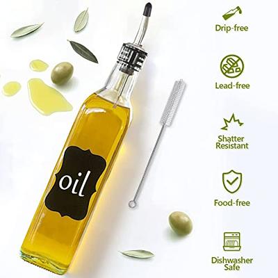 Leaflai Olive Oil Dispenser Bottle, 2 Pcs Glass Olive Oil Dispenser and Vinegar Dispenser Set with 2 Stainless Steel Pourers, 4 Labels,1 Brush and 1