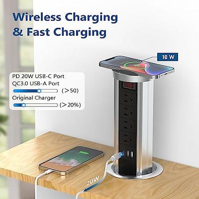 Automatic Pop up Outlet for Kitchen Counter Island,Pop Out Outlet Station  with USB C, Splash Resistant,3.15 Diameter Round Pop Up Counter Outlet  with