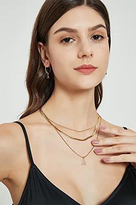 Layered Initial Necklaces for Women, 18K Gold Plated Paperclip Chain  Necklace Simple Cute Letter Pendant Initial Choker Necklace Gold Layered