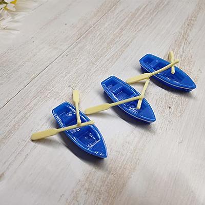 UQUABESO Miniature Mini Blue Wood Boat with Paddles Canoe Oars