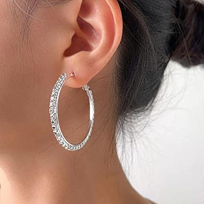 Women's Big Leagues Large Rhinestone Hoop Earrings in Silver