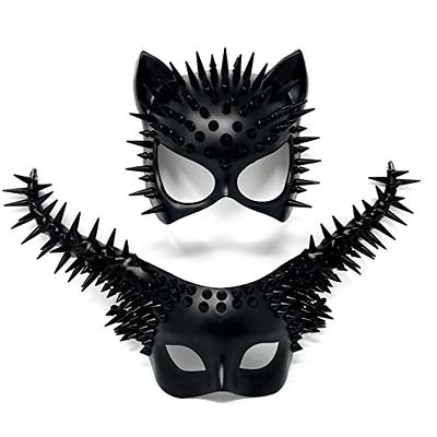 Cat Mask Masquerade Masks Steampunk Spikes Face Mask Costume Cosplay Black  Hallo