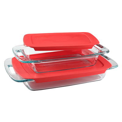 Pyrex Easy Grab 4-piece Rectangular Glass Bakeware Set with Red Lids -  Yahoo Shopping