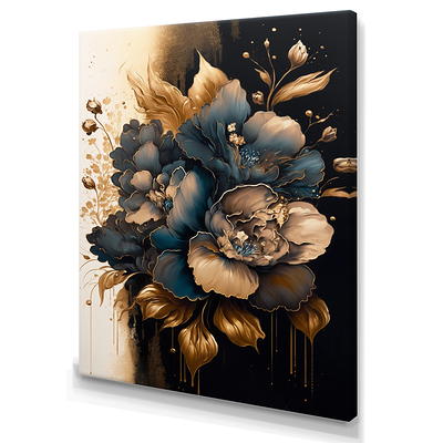 Large Gold Flower Wall Art, Floral Painting, Gold Leaf Painting