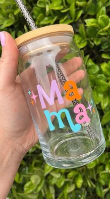Mama Themed Designs 16oz Glass Tumbler w/ Bamboo Lid & Straw