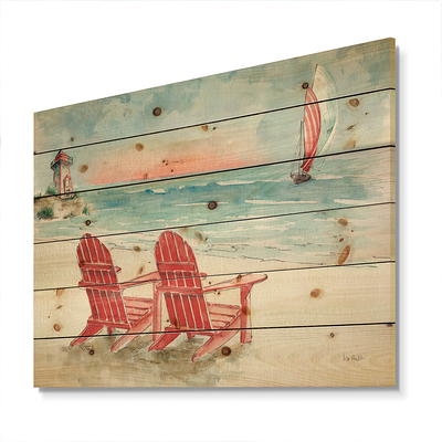 Designart 'Fishing Boat in Green Coastal' Nautical & Coastal Wood Wall Art Panels - Natural Pine Wood - 16 in. Wide x 32 in. High