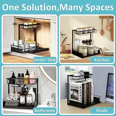 2 Tier Under Sink Organizer and Storage, Farmhouse Under Counter Storage  for Kitchen, Under Cabinet Organizer for Bathroom, Sliding Basket Organizer,  Black