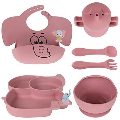 Baby Feeding Set, Silicone Baby-Led Weaning Supplies, Baby Suction Plates  and Bowls, Self-Eating Toddler Plates Set, 5pcs Set Plates Bowls Bibs Spoon  Fork (Pink) - Yahoo Shopping