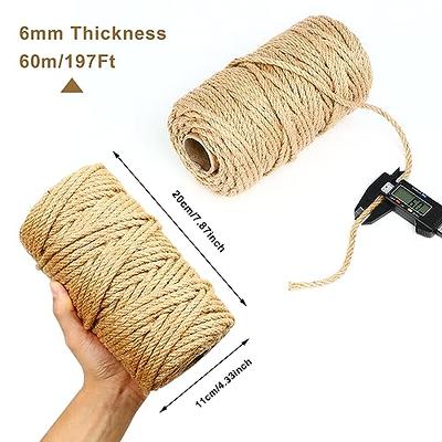 JIUXQT 197Ft 6mm Jute Twine Natural Hemp Rope Heavy Duty Jute Rope