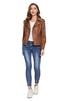 Fahsyee Women's Faux Leather Jackets, Zip Up Motorcycle Short PU Moto Biker Outwear Fitted Slim Coat