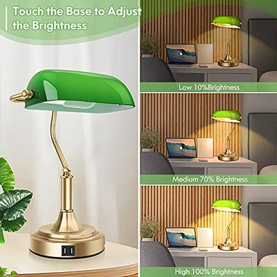 Bankers Lamp with 2 USB Ports, Touch Control Green Glass Desk Lamp with  Brass Base, 3-Way Dimmable Vintage Desk Lamp for Home Office Workplace