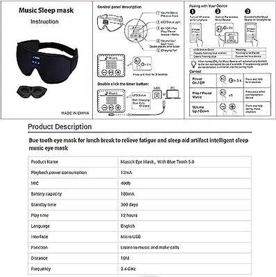 LC-dolida Sleep Headphones, White Noise Bluetooth Sleep Mask 3D Wireless  Eye Mask Sleeping Headphones, Sleep Mask with Bluetooth Headphones for Side