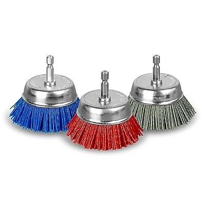 5 Pcs Nylon Filament Abrasive Wire Brush Wheel & Cup Brush Set With 1/4inch  Drill , Nylon Set , Red