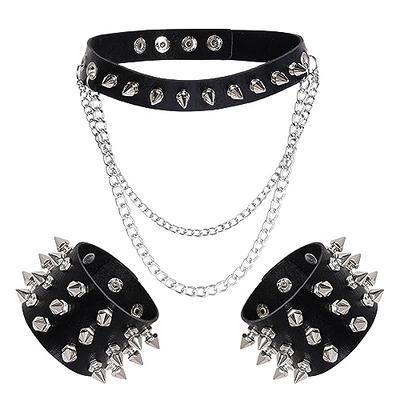 Punk Black Rock Rivet Spikes Adjustable Leather Choker PU Necklace Bar  Party Accessories Goth Women's Choker, Fashion Choker