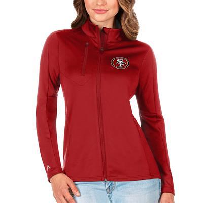 Women's Antigua White San Francisco 49ers Wordmark Victory Full-Zip Hoodie