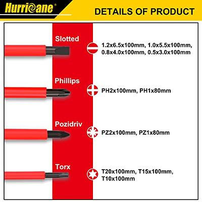 HURRICANE 1000V Insulated Electrician Screwdriver Set, All-in-One Premium  Professional 13-Pieces CR-V Magnetic Phillips Slotted Pozidriv Torx