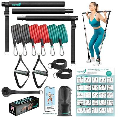 Portable Pilates Bar Exercise Kit-Stackable 3 Pairs of Resistance Bands  (15, 20, 30LB) - Home Gym Equipment for Men and Women, Workout Kit for Body
