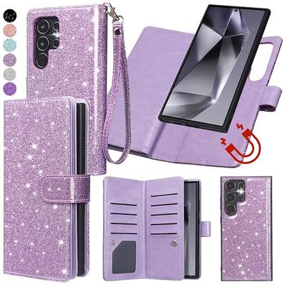Strapurs Compatible with Galaxy S22 Ultra Case Wallet with Card Holder【RFID  Blocking】 Zipper, for Samsung Galaxy S22 Ultra Wallet Case PU Leather  Magnetic Flip Folio Cover for Women and Men, Purple 