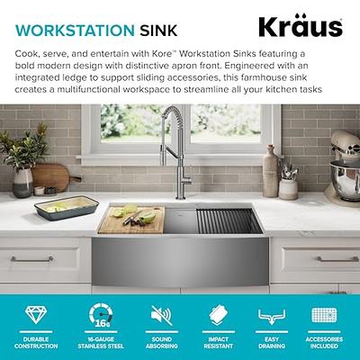 Kraus Kore 36 inch Undermount Workstation 16 Gauge Stainless Steel Single Bowl Kitchen Sink with Accessories, KWU110-36