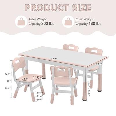 Qaba Kids Table And Chair Set With 4 Chairs, Adjustable Height