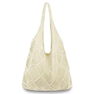 Laidan Vintage Soft Tote Bag Hand Crochet Bag Knitting Travel Bag Shopping, Adult Unisex, Size: Width 31cm x Height 54cm (with Handle, Middle Height
